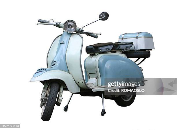 italian vintage scooter isolated on white, rome italy - vintage lambretta stock pictures, royalty-free photos & images