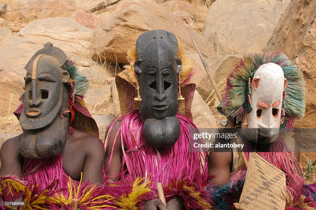 Dogon Masked Dancers -- three human masks