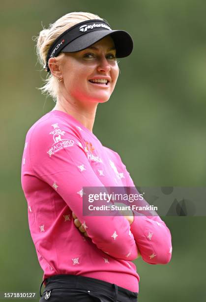 Charley Hull of England looks on during the pro-am prior to the start of the Amundi Evian Championship at Evian Resort Golf Club on July 26, 2023 in...