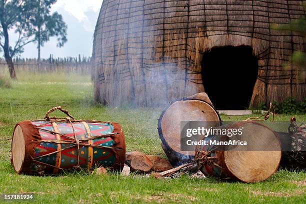 zulu hut n drums - kwazulu natal stock pictures, royalty-free photos & images