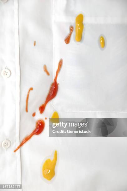 messy eater - white shirt stain stock pictures, royalty-free photos & images