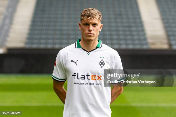 Robin Hack pose during the Team Presentation of Borussia Moenchengladbach at Borussia-Park on August 02, 2023 in Moenchengladbach, Germany.