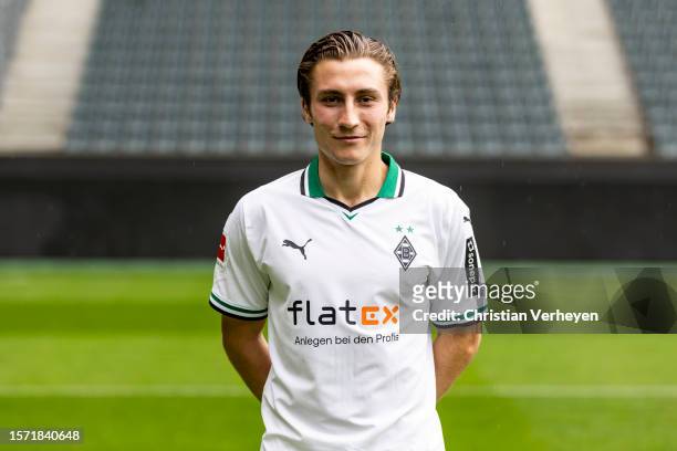 Rocco Reitz pose during the Team Presentation of Borussia Moenchengladbach at Borussia-Park on August 02, 2023 in Moenchengladbach, Germany.
