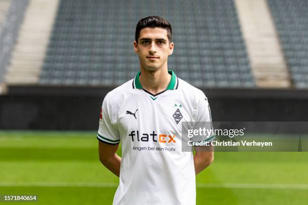 Grant Leon Ranos pose during the Team Presentation of Borussia Moenchengladbach at Borussia-Park on August 02, 2023 in Moenchengladbach, Germany.