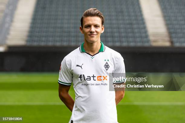 Hannes Wolf pose during the Team Presentation of Borussia Moenchengladbach at Borussia-Park on August 02, 2023 in Moenchengladbach, Germany.