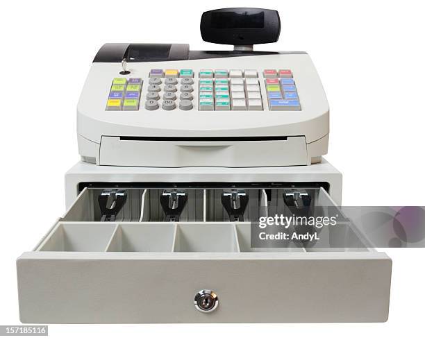 cash register on white with clipping path - 收銀機 個照片及圖片檔