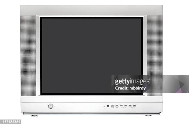 flat crt tv, isolated on white background - beeldbuis stockfoto's en -beelden