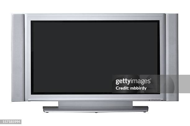 gran televisor con pantalla de plasma, con trazado de recorte, aislado sobre fondo blanco - pantalla plasma fotografías e imágenes de stock