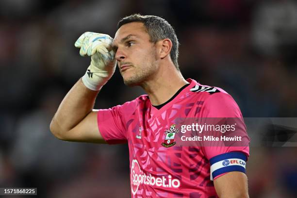 Alex McCarthy of Southampton looks on during the Pre-Season Friendly between Southampton FC and AFC Bournemouth at St Mary's Stadium on July 25, 2023...