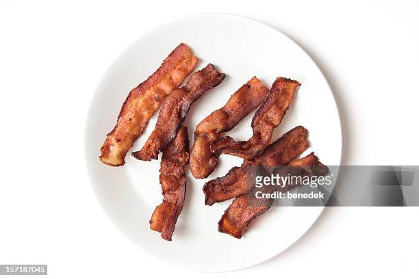 crujiente tiras de jamón frito - bacon fotografías e imágenes de stock