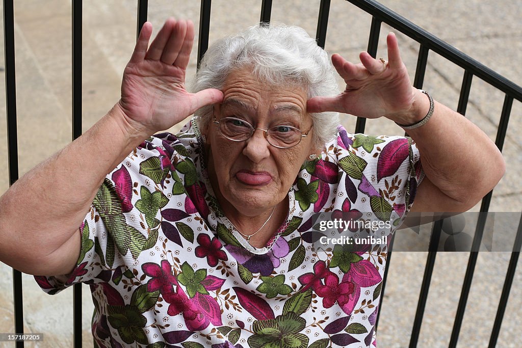Old lady making a face