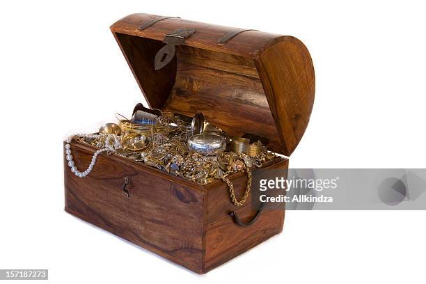 overflowing treasure chest 2 - treasure chest stock pictures, royalty-free photos & images