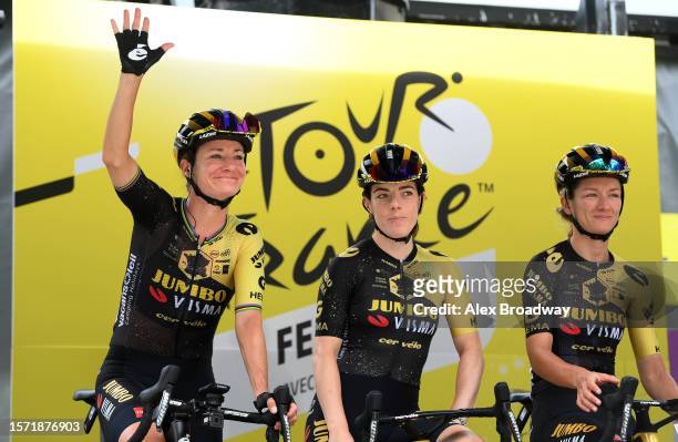 Marianne Vos of The Netherlands, Anna Henderson of The United Kingdom and Riejanne Markus of The Netherlands and Team Jumbo-Visma prior to the 2nd...