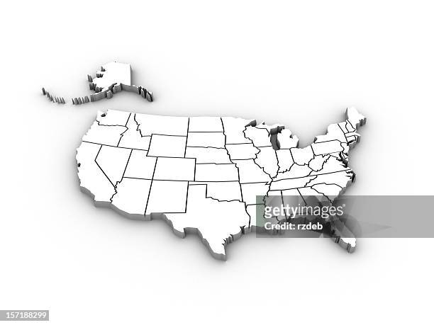 usa high resolution rendered map - united states map black and white stock pictures, royalty-free photos & images