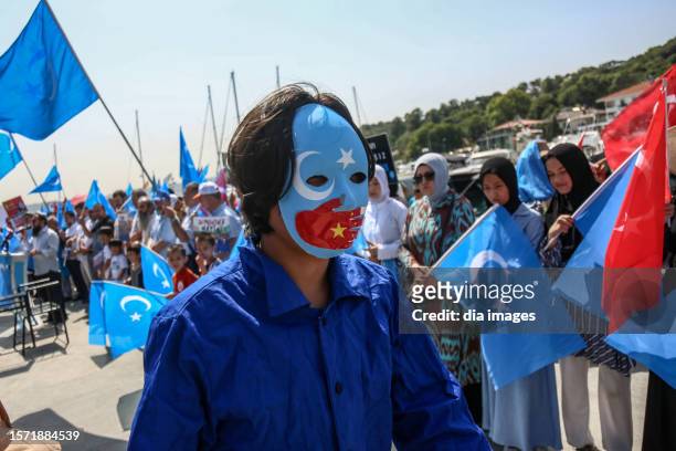 Wang Yi, who made his first visit to Turkey as Chinese Foreign Minister, was protested by the Uyghur Turks on July 26, 2023 in Istanbul, Turkey....