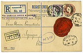 Antique Letter Envelope with Wax Seal and Postmarks