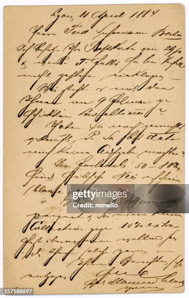 antique french letter handwriting old postcard - antique document stock pictures, royalty-free photos & images
