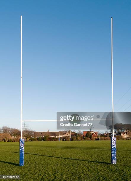 rugby goalpost in park - rugby posts stock pictures, royalty-free photos & images