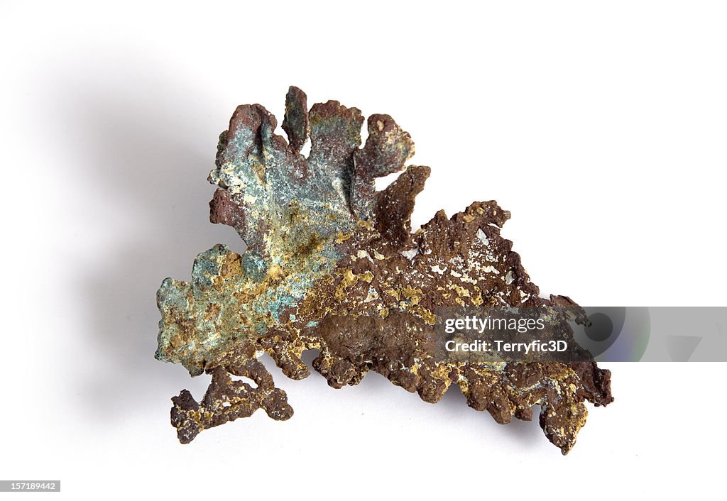 Natural Copper Mineral with Tarnish and Green Patina