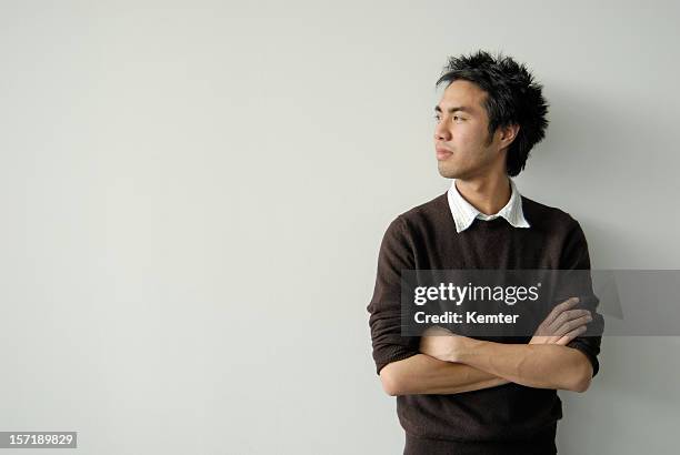 asian young man profile - man side view stockfoto's en -beelden