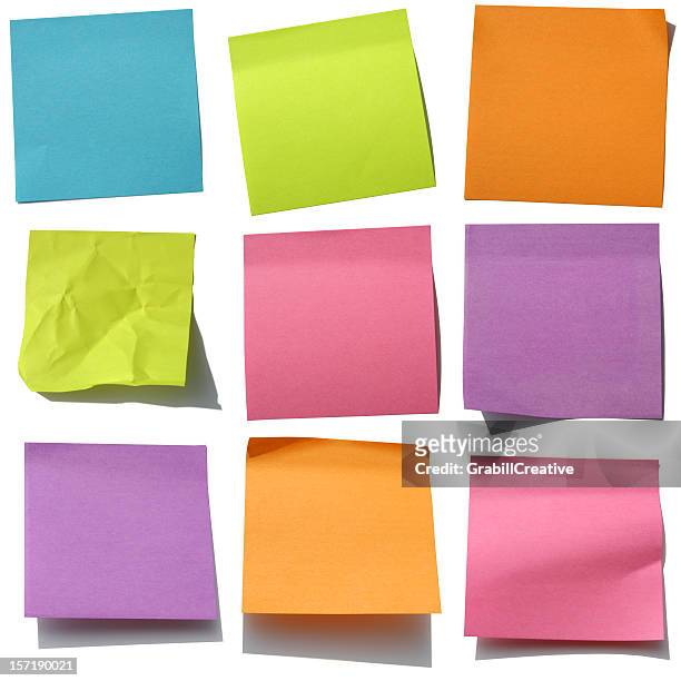 post-it heaven: post it notes on white - crumpled stock pictures, royalty-free photos & images