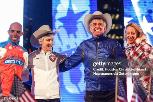 Marathon runner Meb Keflezighi , Olympic Marathon medalists Joan Benoit Samuelson, Olympic Marathon medalists Frank Shorter and marathon runner Deena...