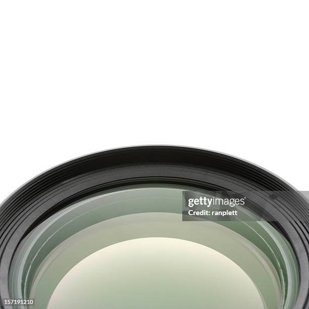 camera lens on white background - diafragma stockfoto's en -beelden