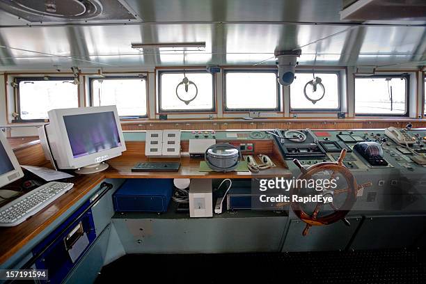 ship's bridge - modern compass stockfoto's en -beelden