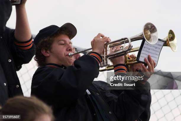 band music at the football game - bleachers band stock pictures, royalty-free photos & images