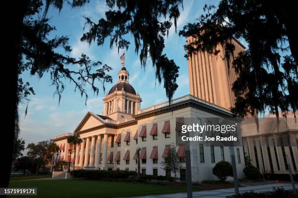 The Florida Historic Capitol sits near the 22-story New Capitol building, which together are part of the Capitol Complex on July 26, 2023 in...