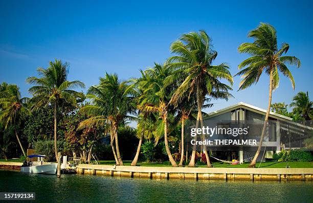 waterfront canal living - florida mansions stockfoto's en -beelden