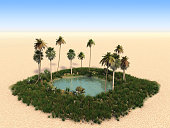 Oasis with palm trees in the middle of desert