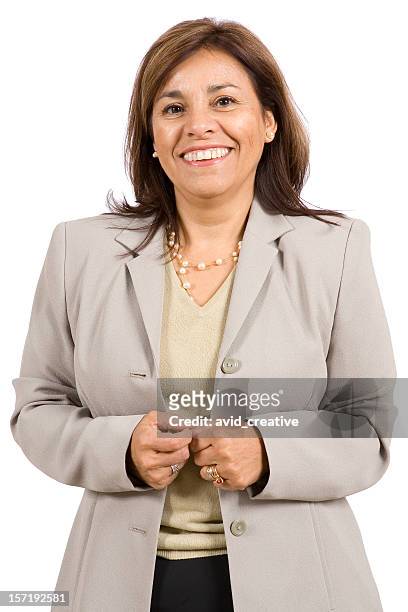 isolated portraits-mature hispanic woman - ceo white background stock pictures, royalty-free photos & images