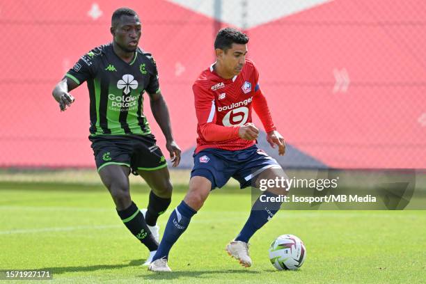 Kevin Denkey of Cercle and Benjamin Andre of LOSC pictured during a friendly pre-season game ahead of the Belgian 2023 - 2024 Jupiler Pro League...