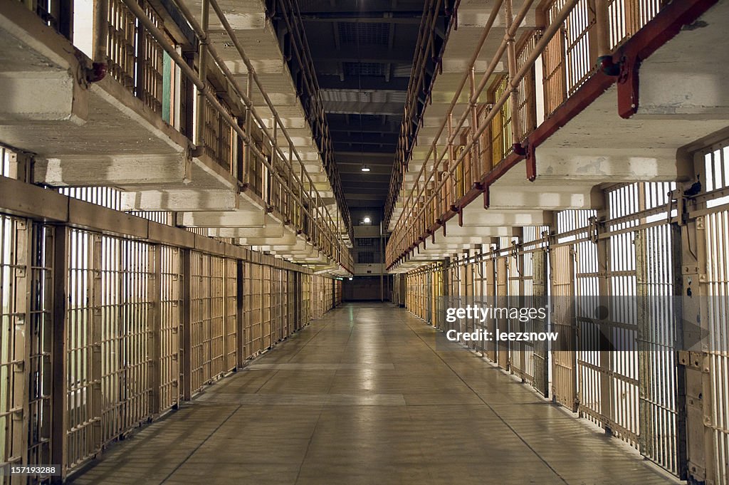 Inside Alcatraz Prison - Row of Bars and Cells