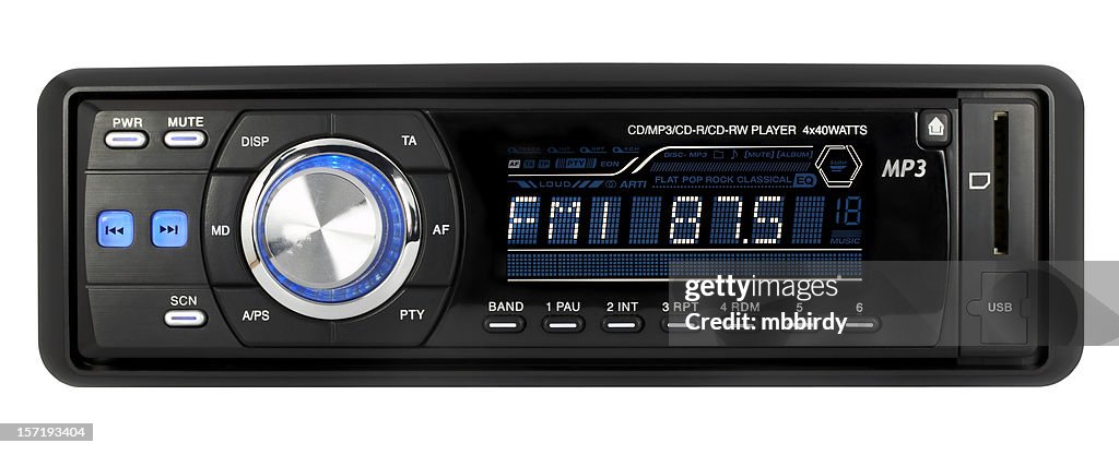 Car audio CD-MP3-WMA-USB-SD receiver (clipping path), isolated on white background