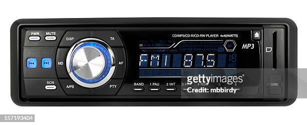 car audio cd-mp3-wma-usb-sd receiver (clipping path), isolated on white background - car display background stock pictures, royalty-free photos & images