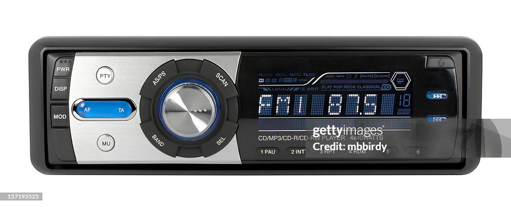 Auto audio-CD-MP3-WMA Empfänger (clipping path), isoliert auf weißem Hintergrund