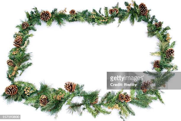 christmas frame on white - floral garland stock pictures, royalty-free photos & images