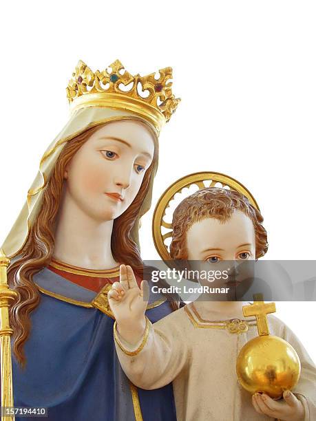 virgin mary and child jesus /w path - mom blessing son stockfoto's en -beelden