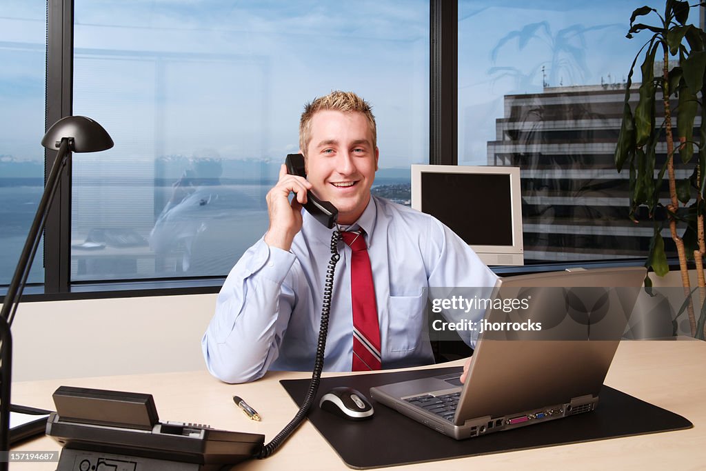 Businessman Happily Working