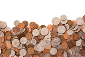 Coins Currency Pile of Wealth and Savings on White Background