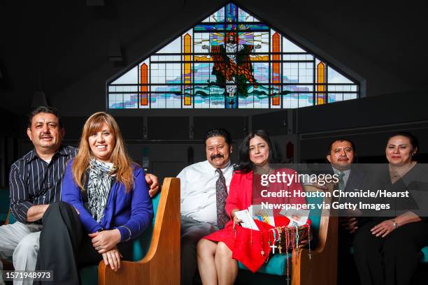 Jose Montoya and his wife Maty, Martin Medina and his wife Rosario and Pedro Salas and his wife Pilar pose for a portrait at St. Jerome Catholic...