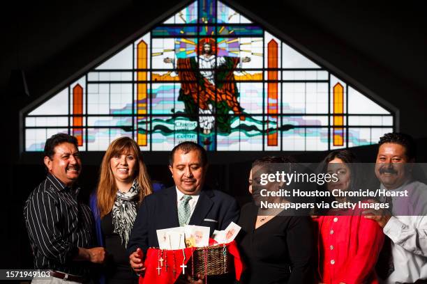 Jose Montoya and his wife Maty, , Pedro Salas and his wife Pilar, Rosario Medina and her husband Martin pose for a portrait at St. Jerome Catholic...