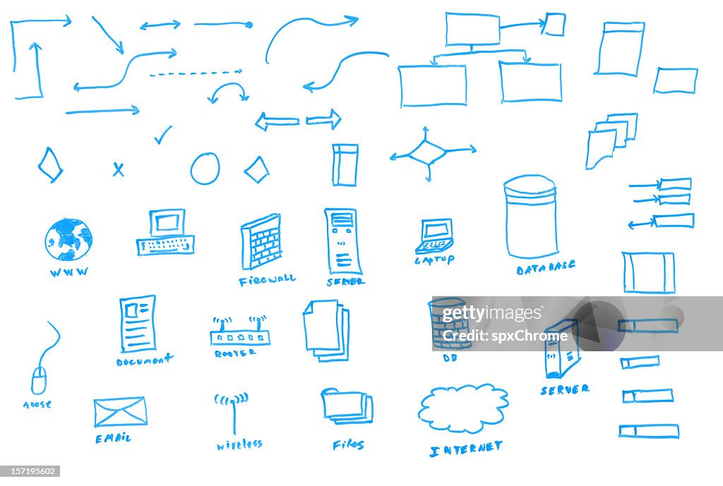 White Board Drawn Data Flowchart Icons