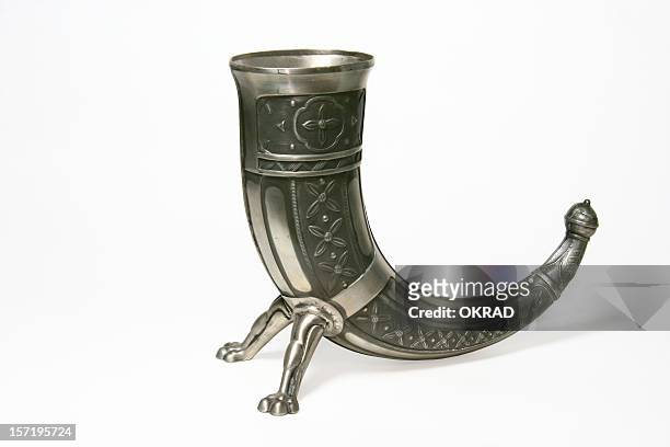 ornate antique norse pewter viking horn - viking stock pictures, royalty-free photos & images