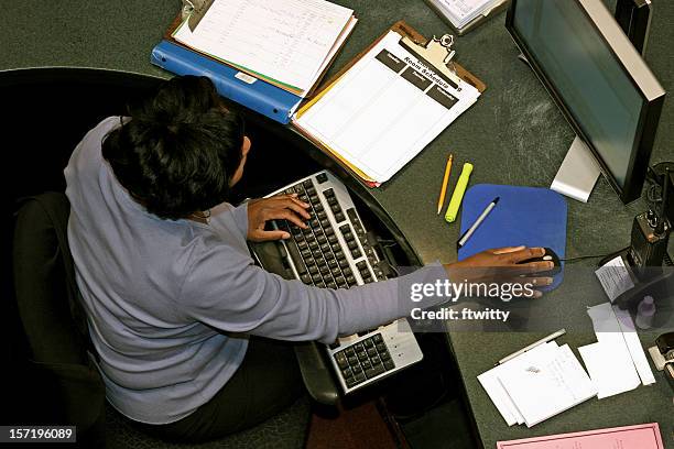 woman at work from above - ergonomic keyboard stock pictures, royalty-free photos & images