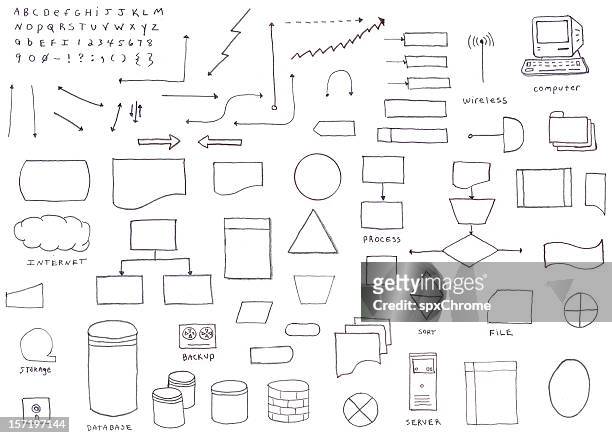 hand drawn flowchart diagram icons - drawing activity stock illustrations