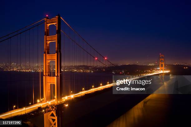 golden gate bridge at dusk, panoramic san francisco - golden gate bridge night stock pictures, royalty-free photos & images