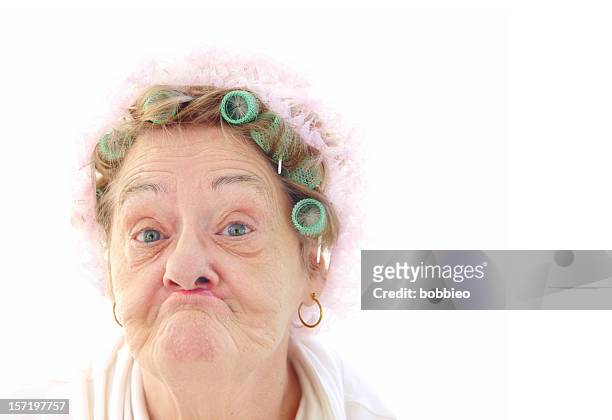 senior pucker face - ugly face stockfoto's en -beelden